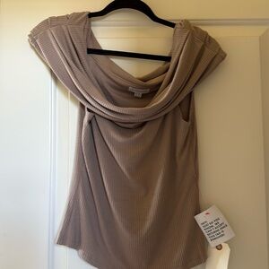 NWT TOPSHOP camel rib knit off the shoulder top